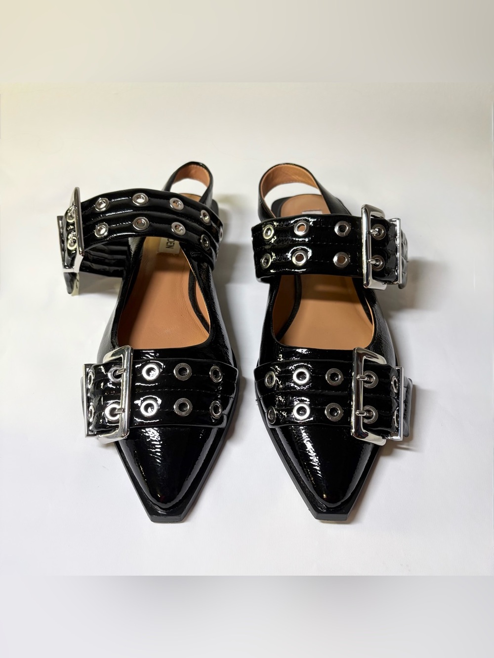 STEVE MADDEN Graya Slingback Buckle Flats Black Leather And Patent Women’s US 8 - Picture 6 of 16